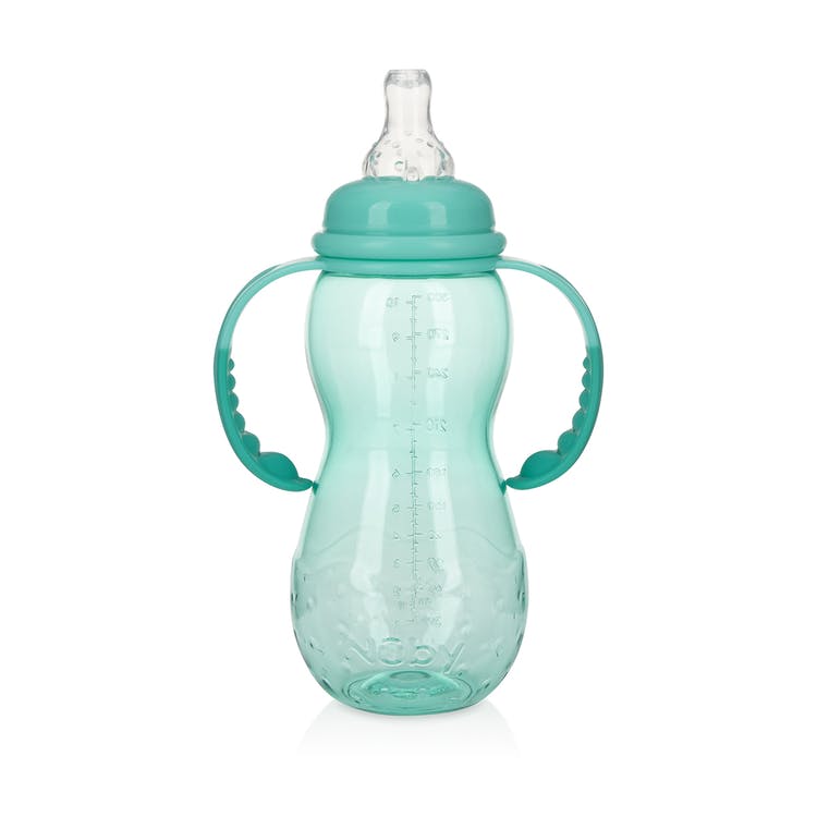 Nuby Standard Neck Non-Drip Bottle w/Handles - 10 oz Aqua Stage 3 2