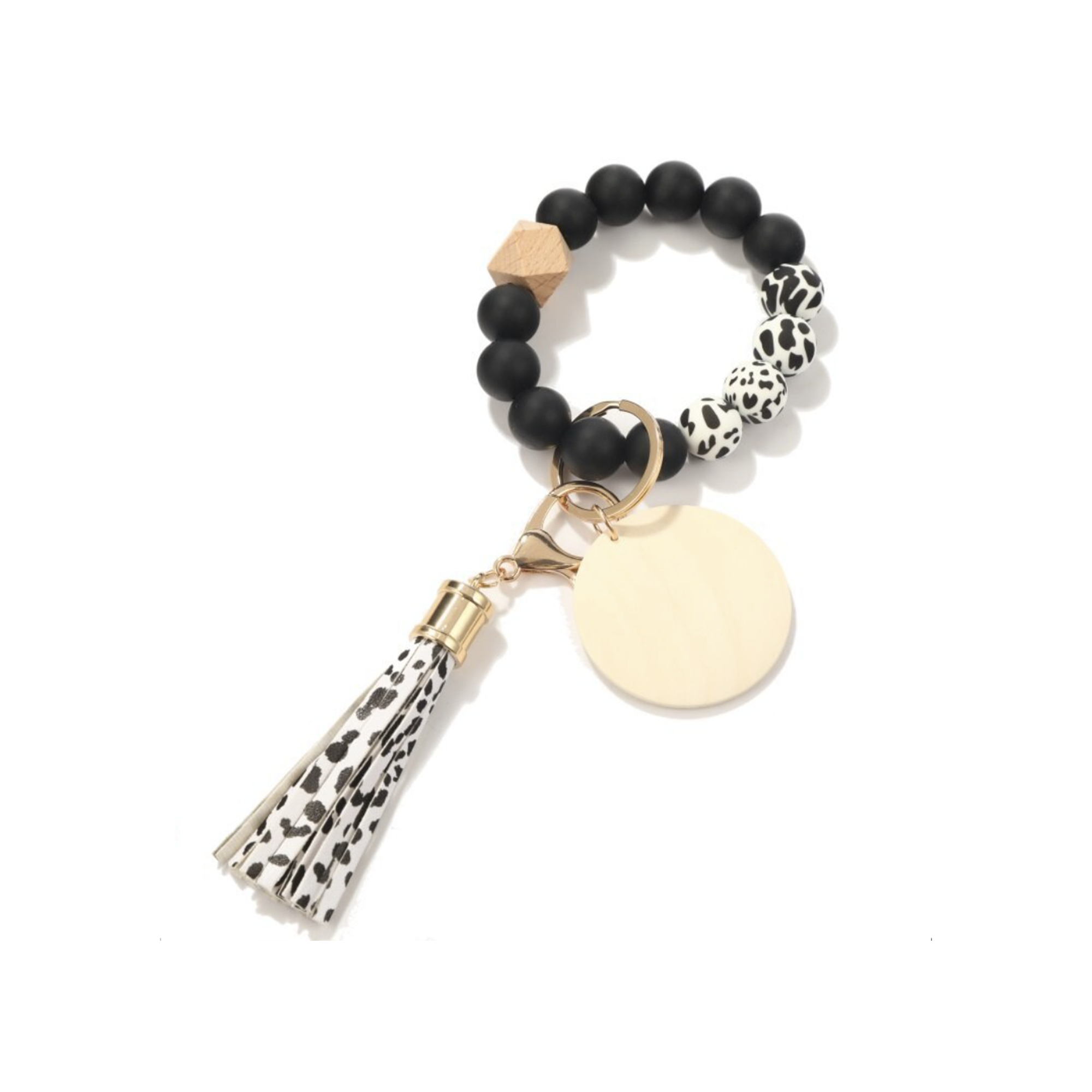 MOQ 10 PCS Customizable Silicone Key Bead Wood Bracelet Keychain 17