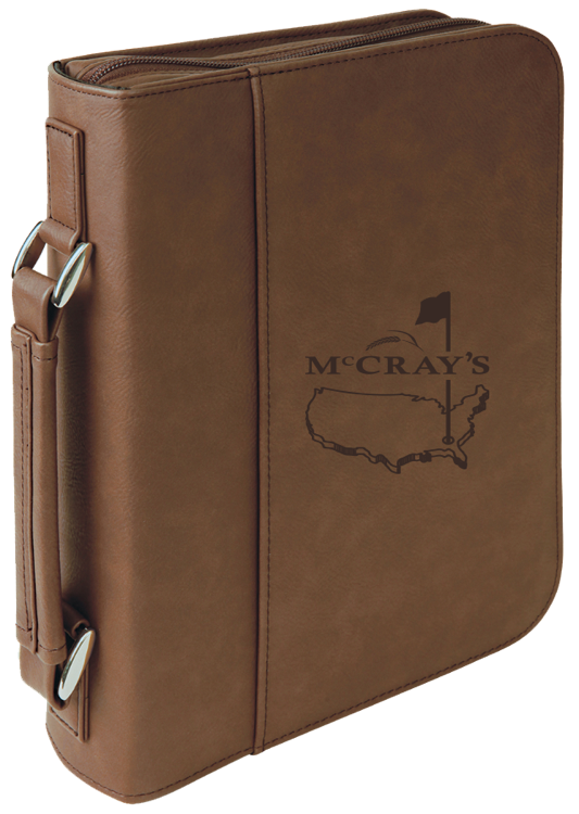 7 1/2" x 10 3/4" Dark Brown Leatherette Book/Bible Cover with Handle & Zipper 2