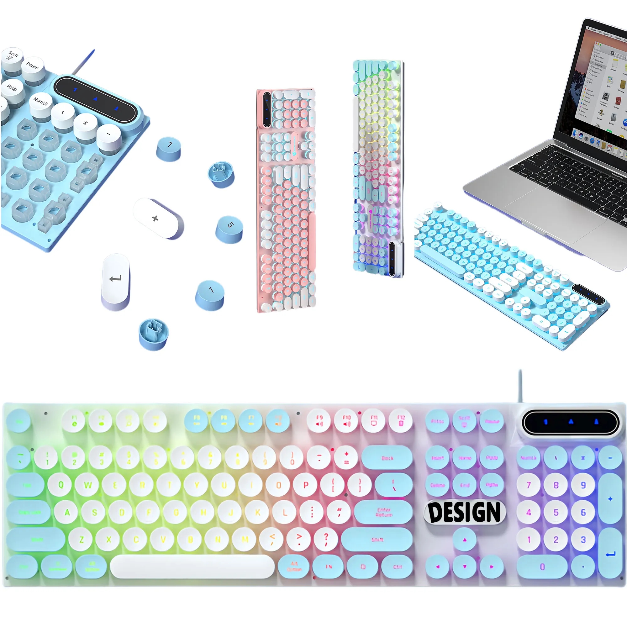 Colorblock Punk Wired Glowing Mechanical Feel Keyboard 2