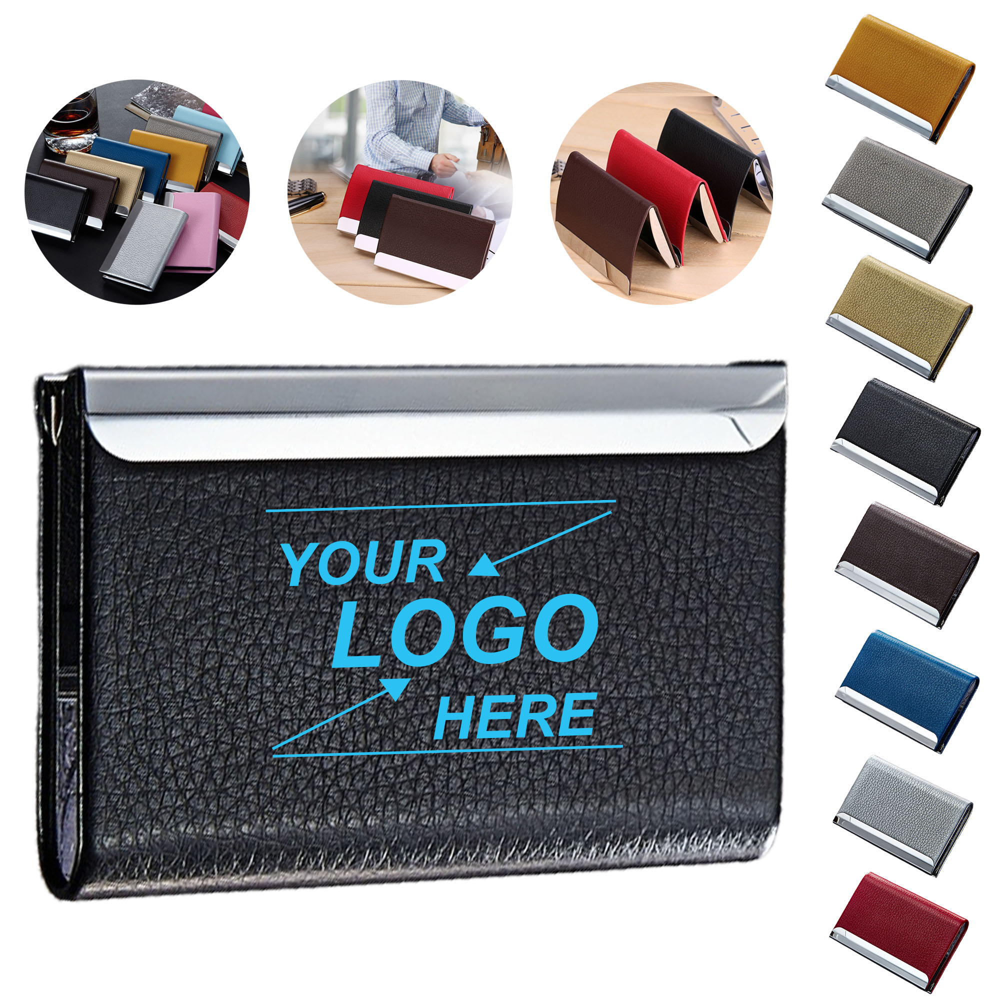 PU Leather Metal Insert Thick Large Capacity Business Card Holder 5