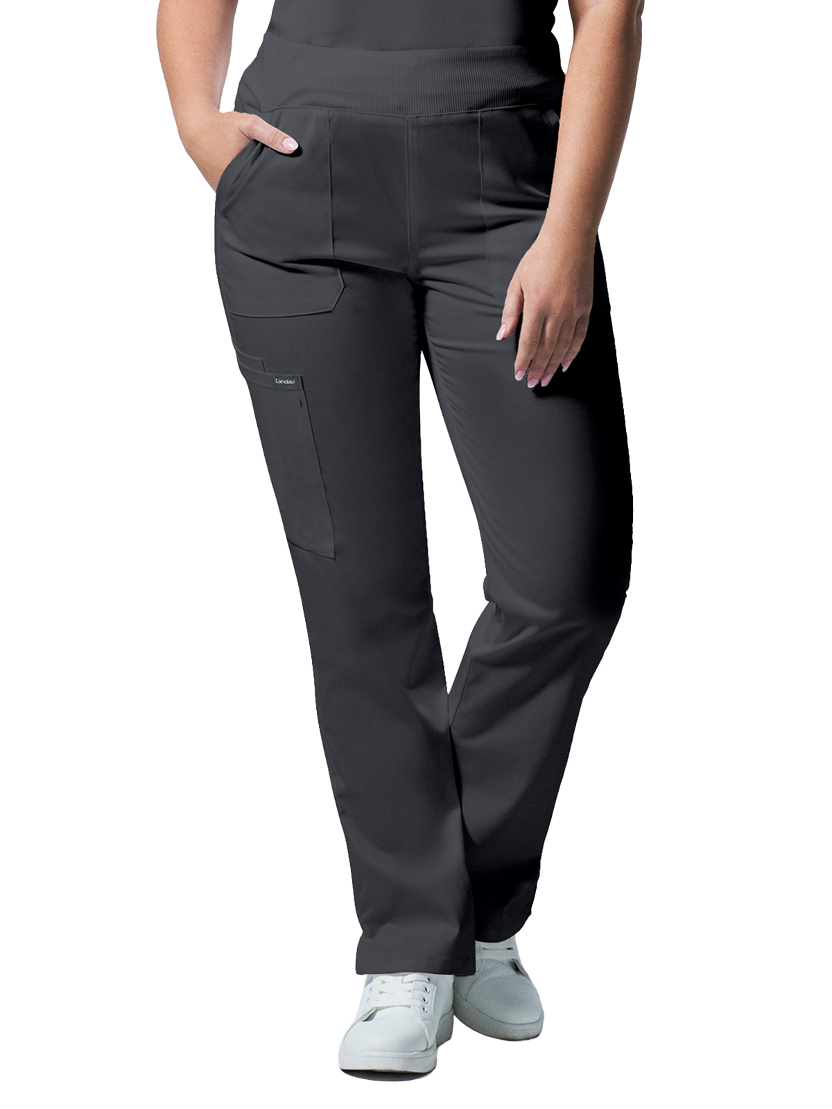 Landau - ProFlex - Women's Five-Pocket Mid-Rise Rib-Knit Elastic Waist Straight Leg Pant 11