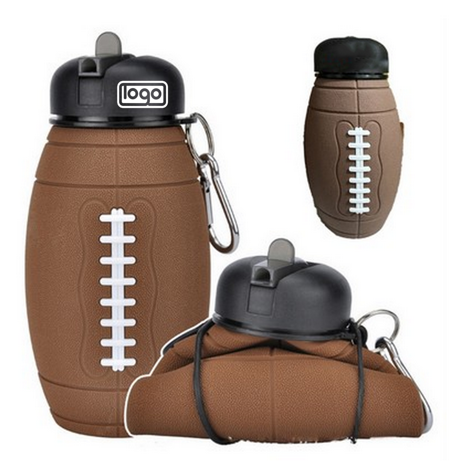 18.6oz Foldable Silicone Football Water Bottle
