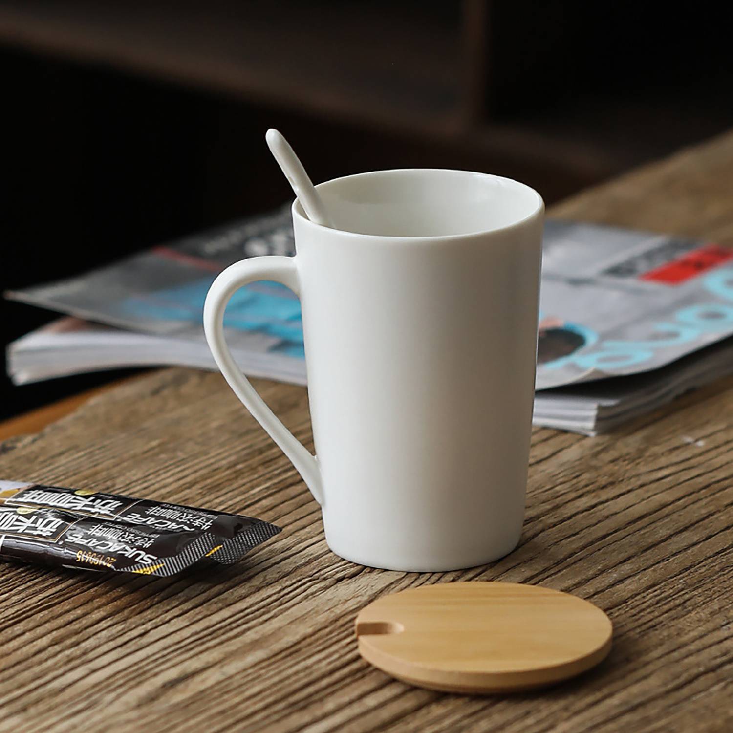 17OZ Ceramic Mug W/ Lid And Spoon Set 6