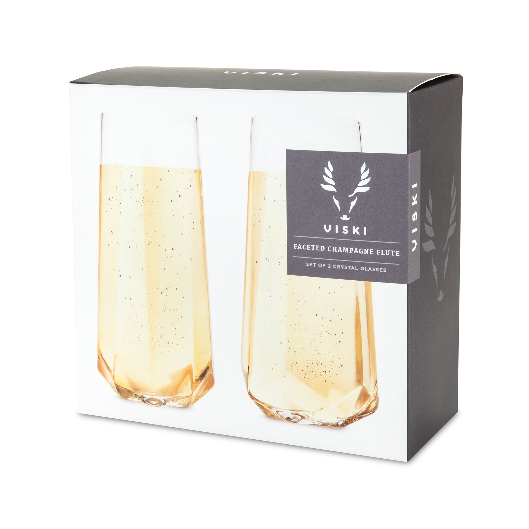 Viski® Faceted Crystal Stemless Champagne Flute, set of 2 3