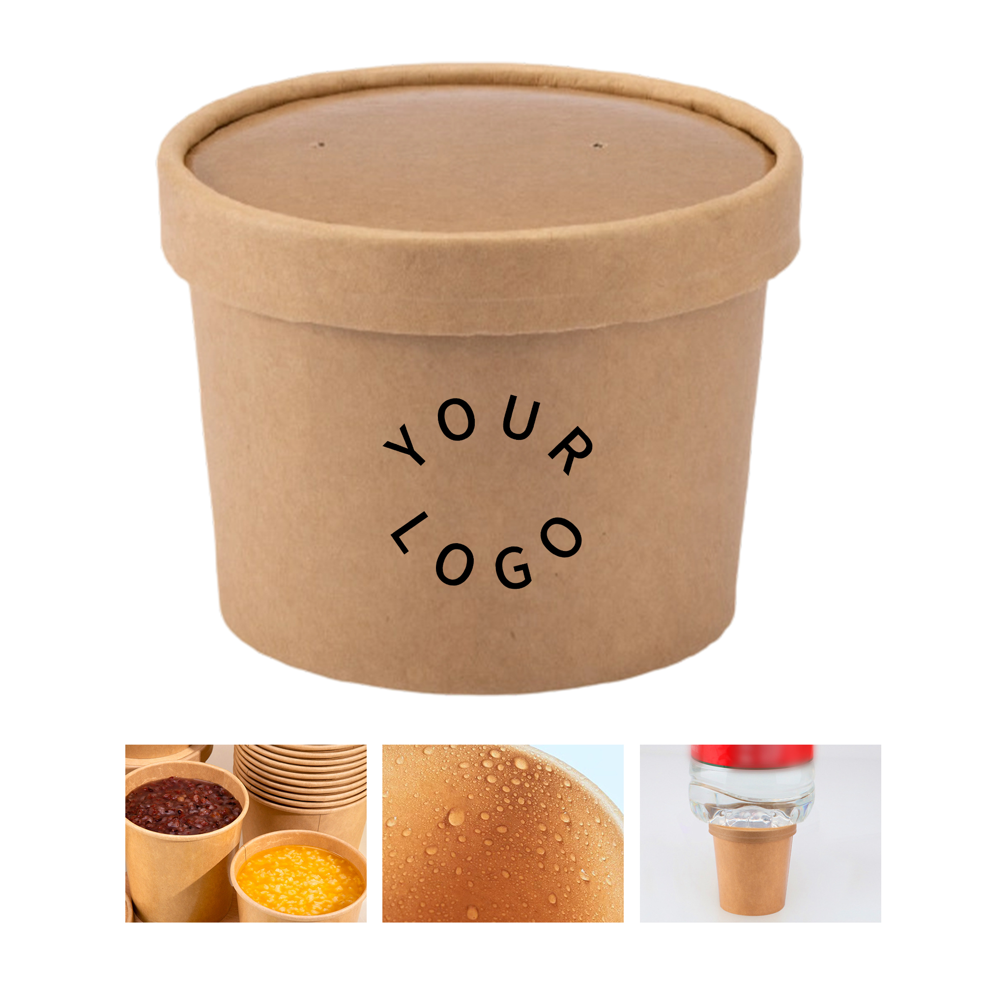Kraft Paper Soup Bowl With Lid 8 Ounce Round Takeout 3