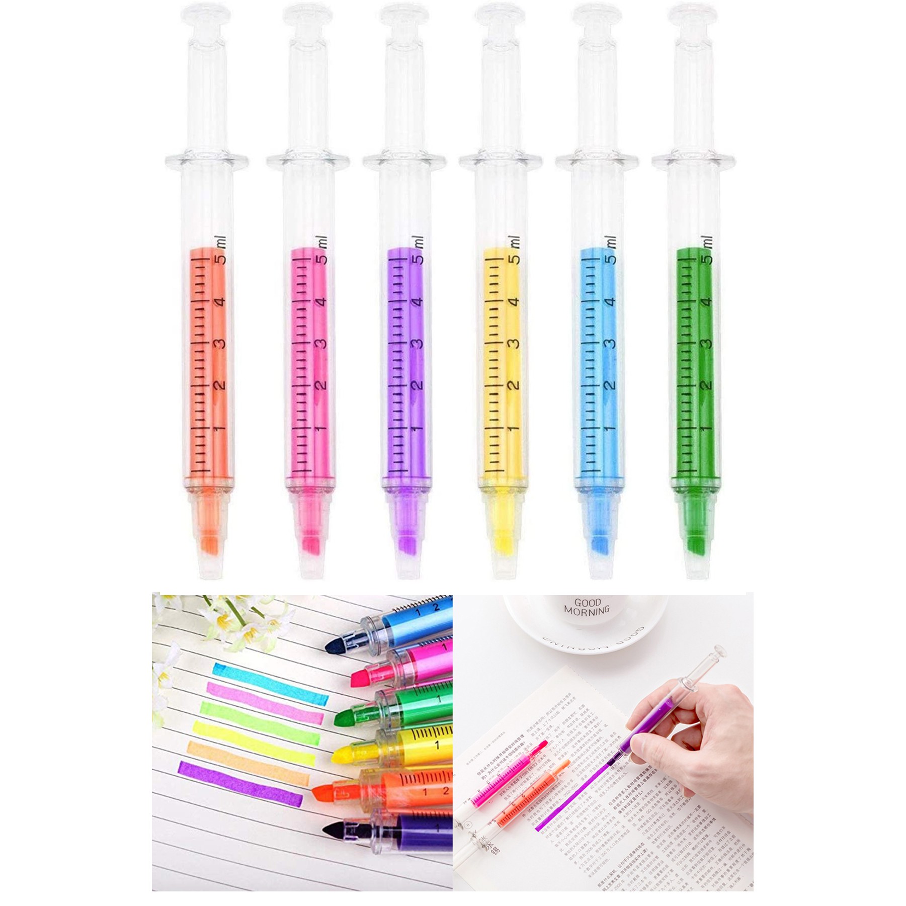 Syringe Highlighter Fluorescent Needle Pen 2