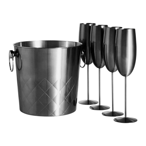 Stainless Steel Ice Bucket and Champagne Flute Set 5