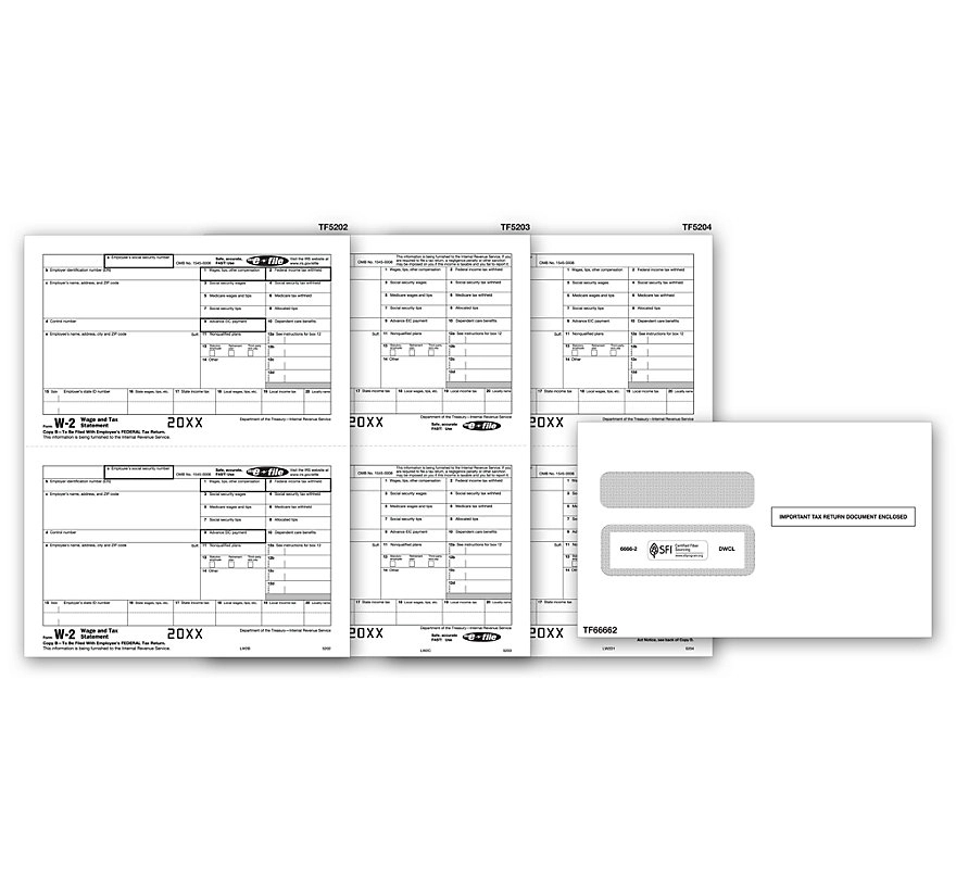 W-2 Tax Forms Set & Envelope Kit, Laser, 5-Part - 50 Sets/Pk 1