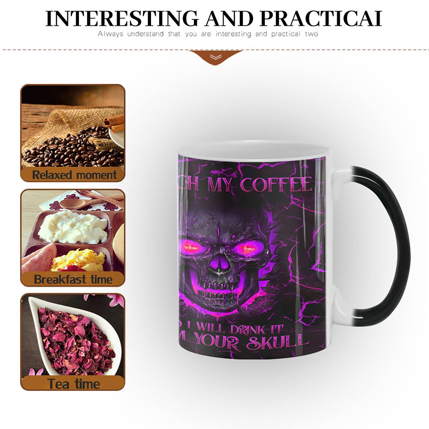 13oz Heat Sensitive Color Changing Ceramic Skull Design Mug 18