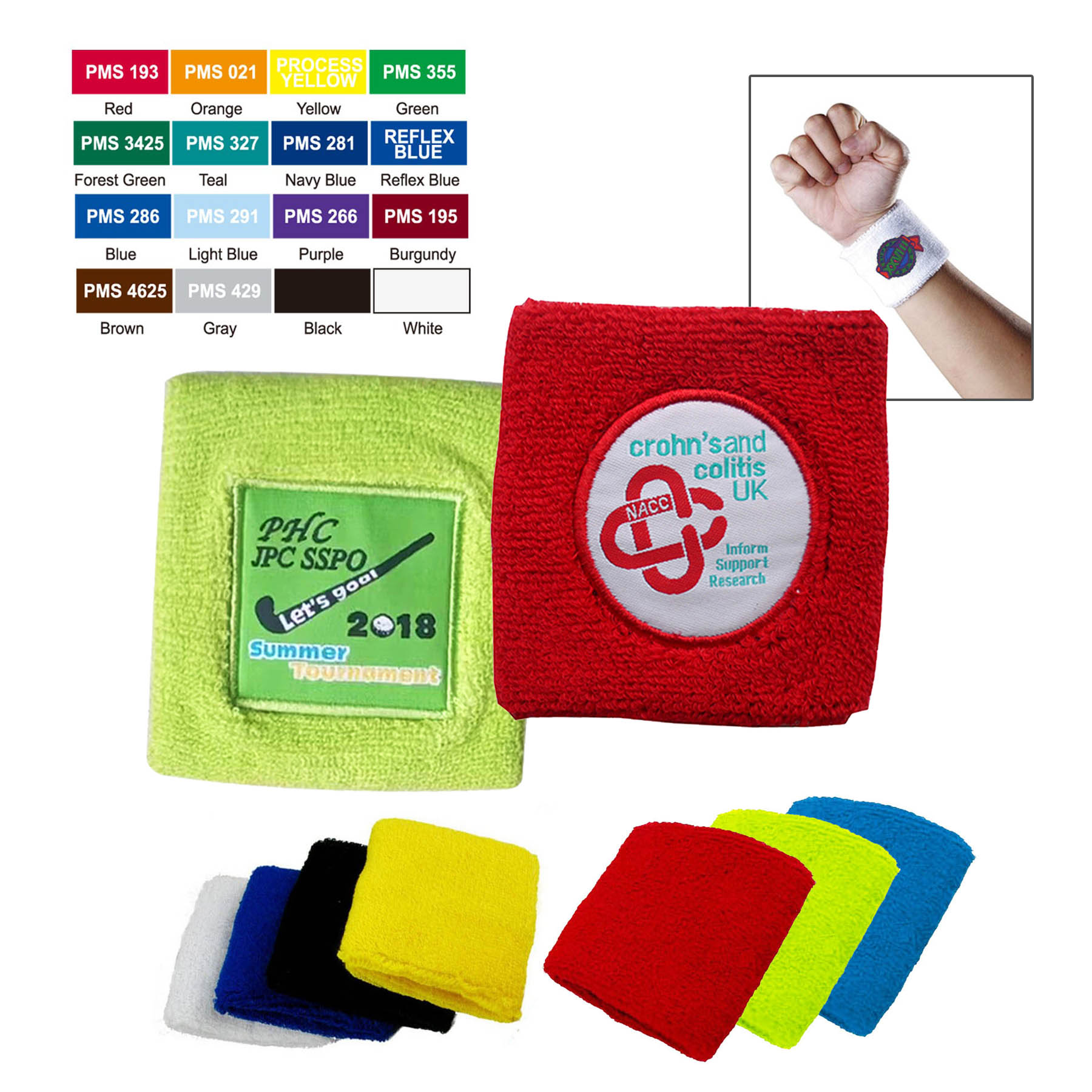 Free Shipping Soft cotton/polyester Terry Cloth Sport Wristbands ( Sewn Applique ), custom sports ball with logo imprint 8