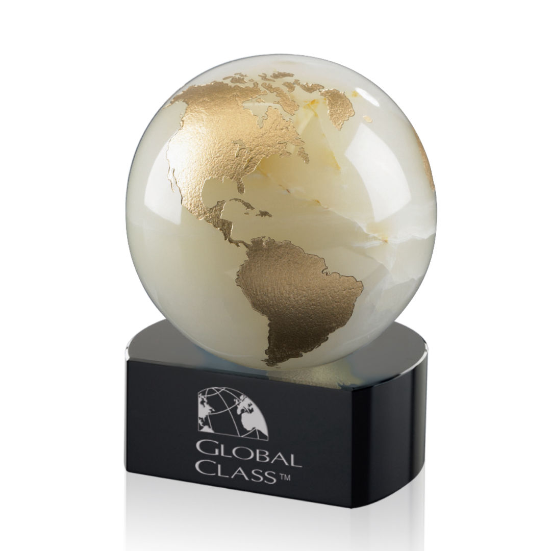Marble Globe on Crescent Base - White