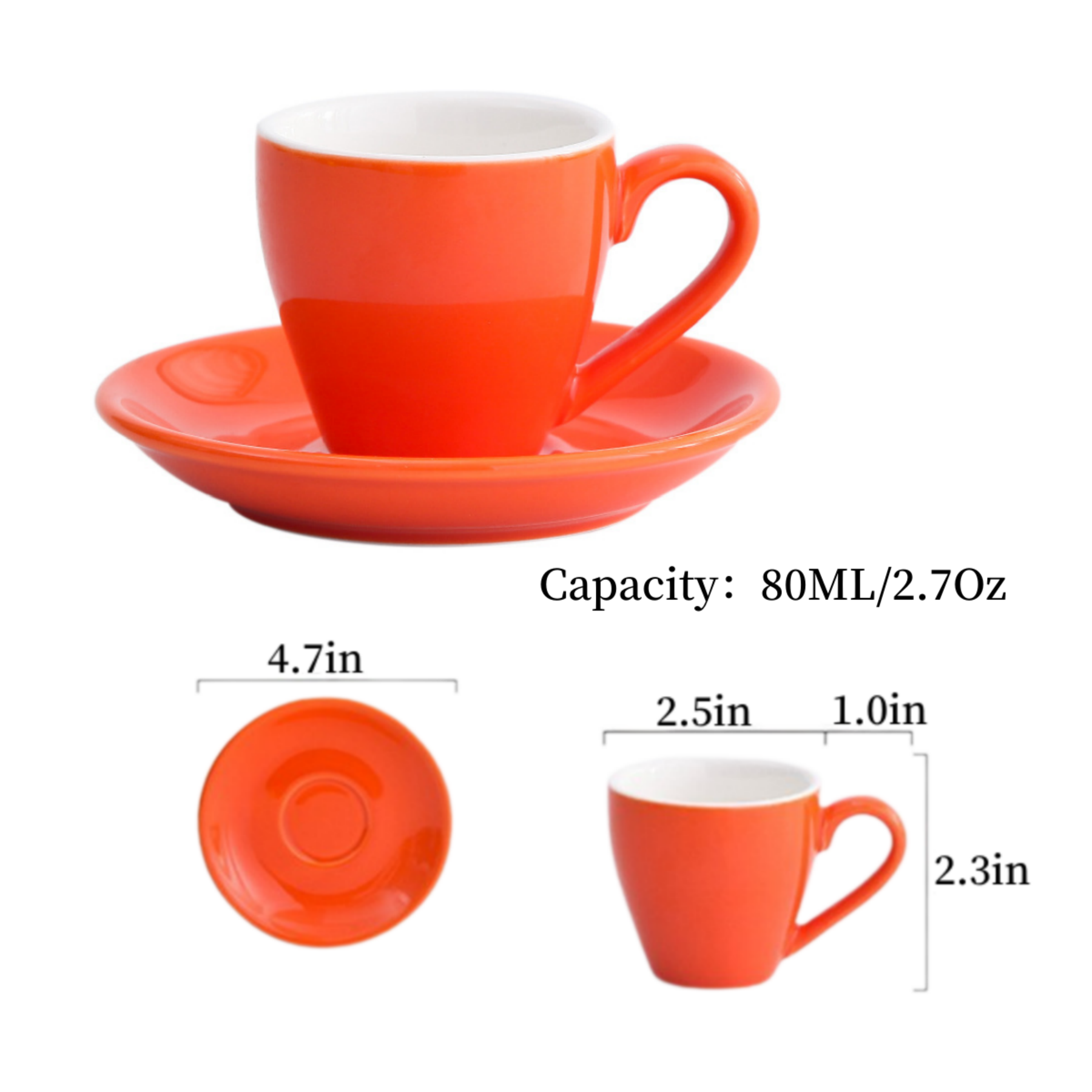 2.7 Oz Ceramic Espresso Cups and Saucer 8