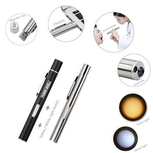 Dual LED Flashlight Pen Shaped With White And Yellow Lights 14
