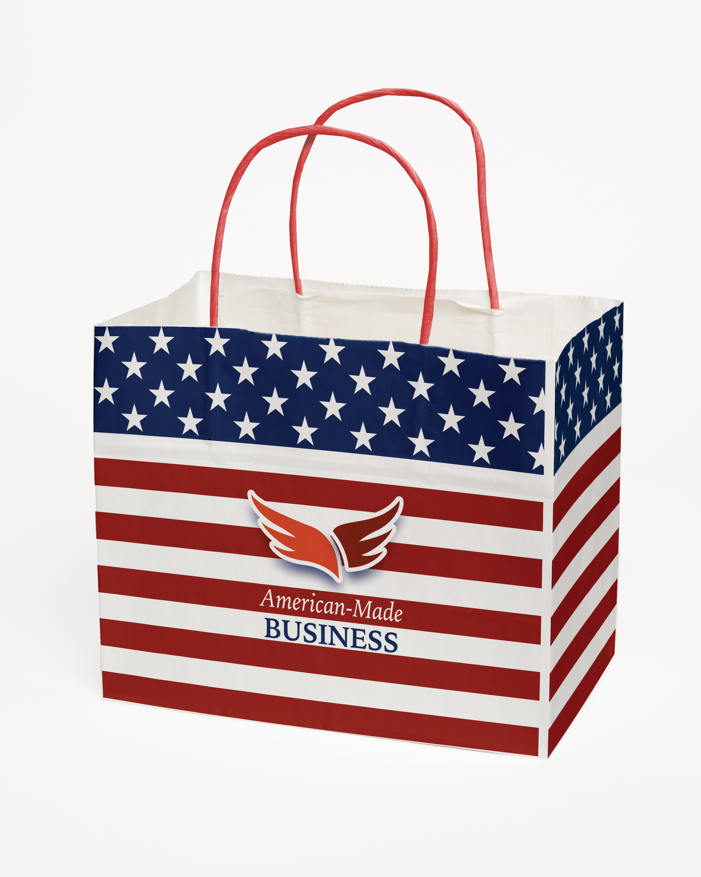 Multi-Sided Full Color White Shopper Paper Bag - Red Handle (8.5"x 7.25"x 5") 2