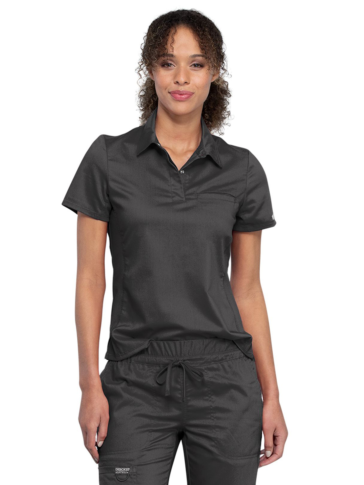 Cherokee - Workwear Revolution - Women's 1-Pocket Tuckable Snap Front Polo Shirt 8
