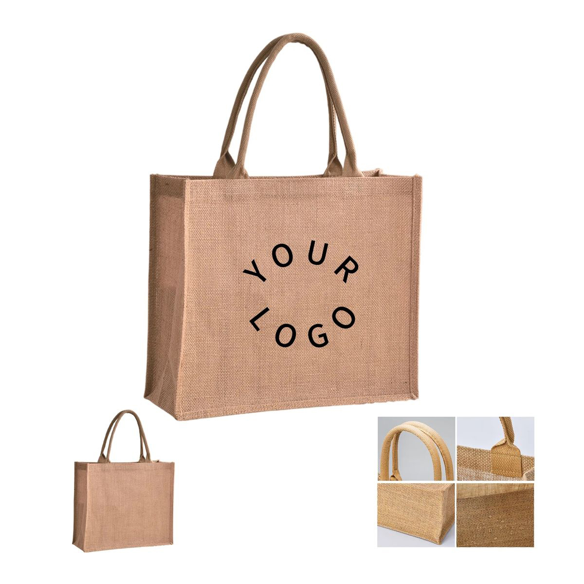 Jute Linen Tote Bag with Cotton Rope Carry Handles, custom tote bag with logo imprint 3
