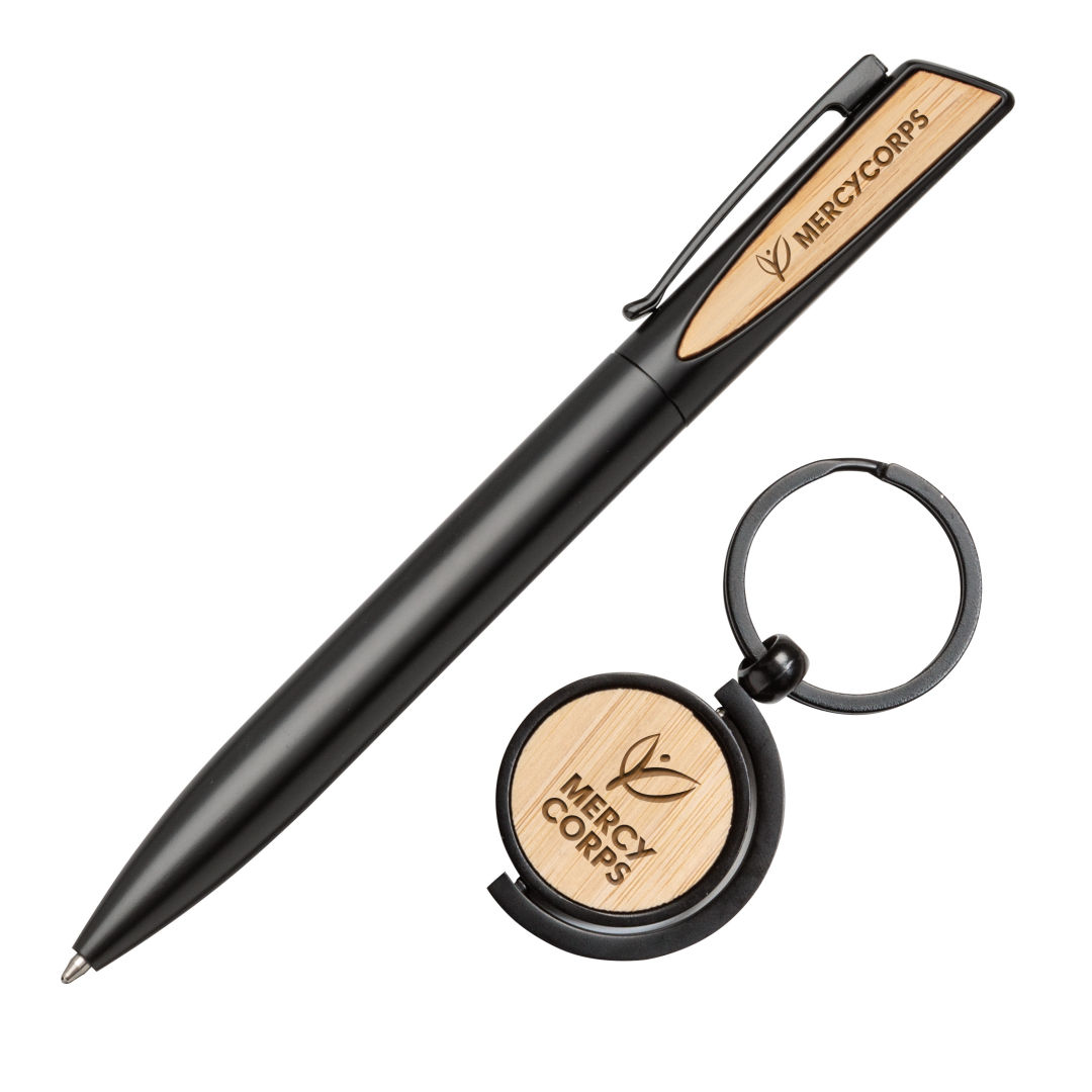 Alban Aluminium Pen w/Bamboo Keyring Set