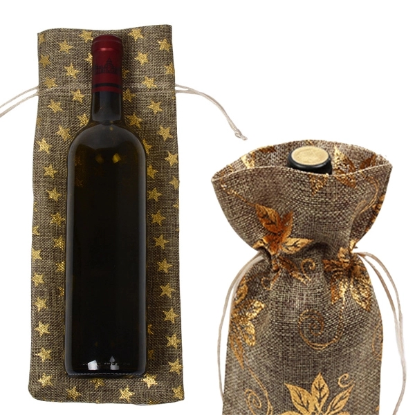 Jute Christmas Drawstring Wine Bags 3