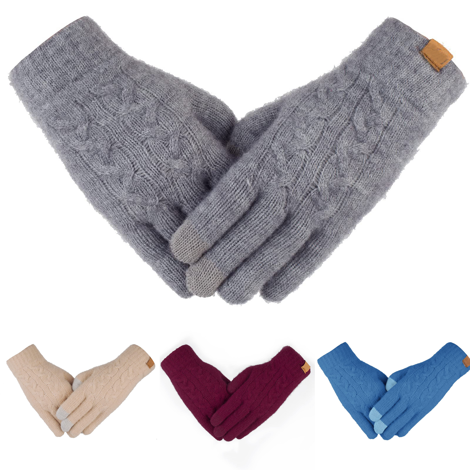 Women's Touch Screen Gloves, Warm Wool, Fleece-Lined Mittens 2