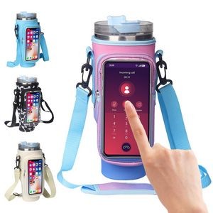 Water Bottle Bag Cup Holder with Strap Phone Pocket 3