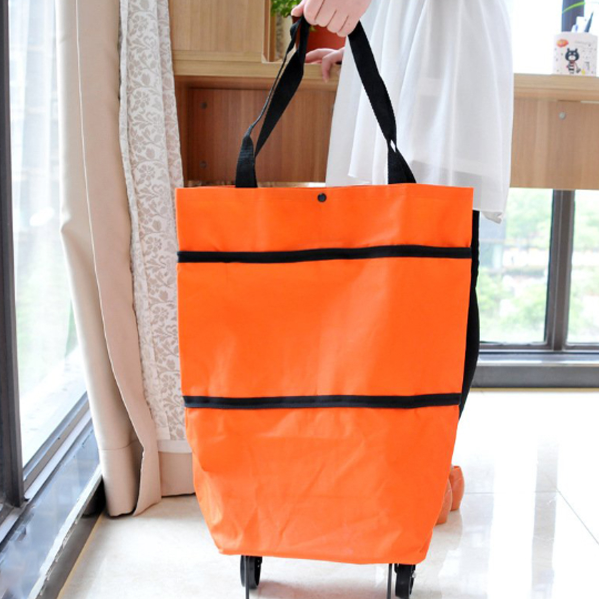Foldable Rolling Shopping Grocery Cart Tote Bag with Wheels 4