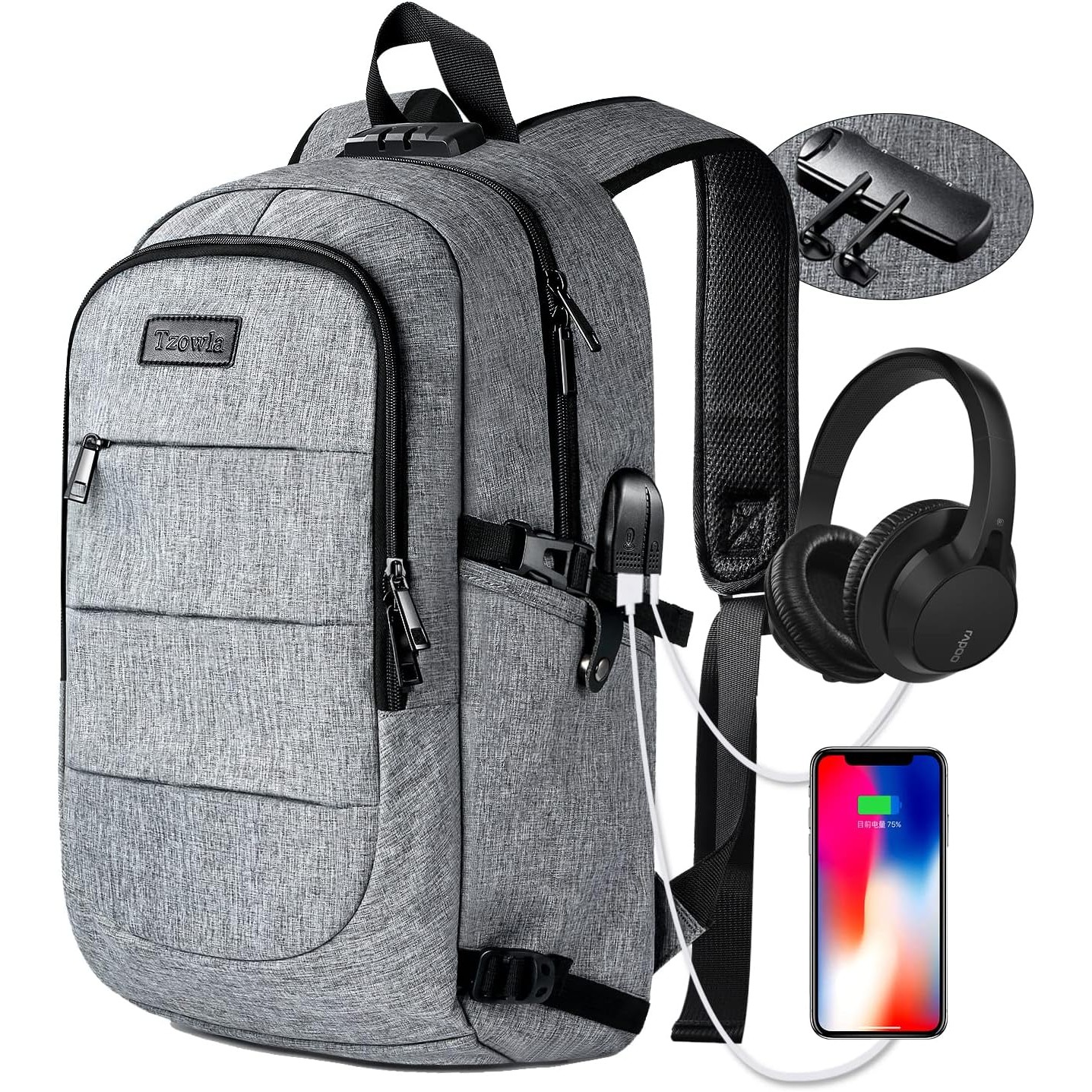 Unisex Laptop Backpack with USB Charging and Lock, Water Resistant 3