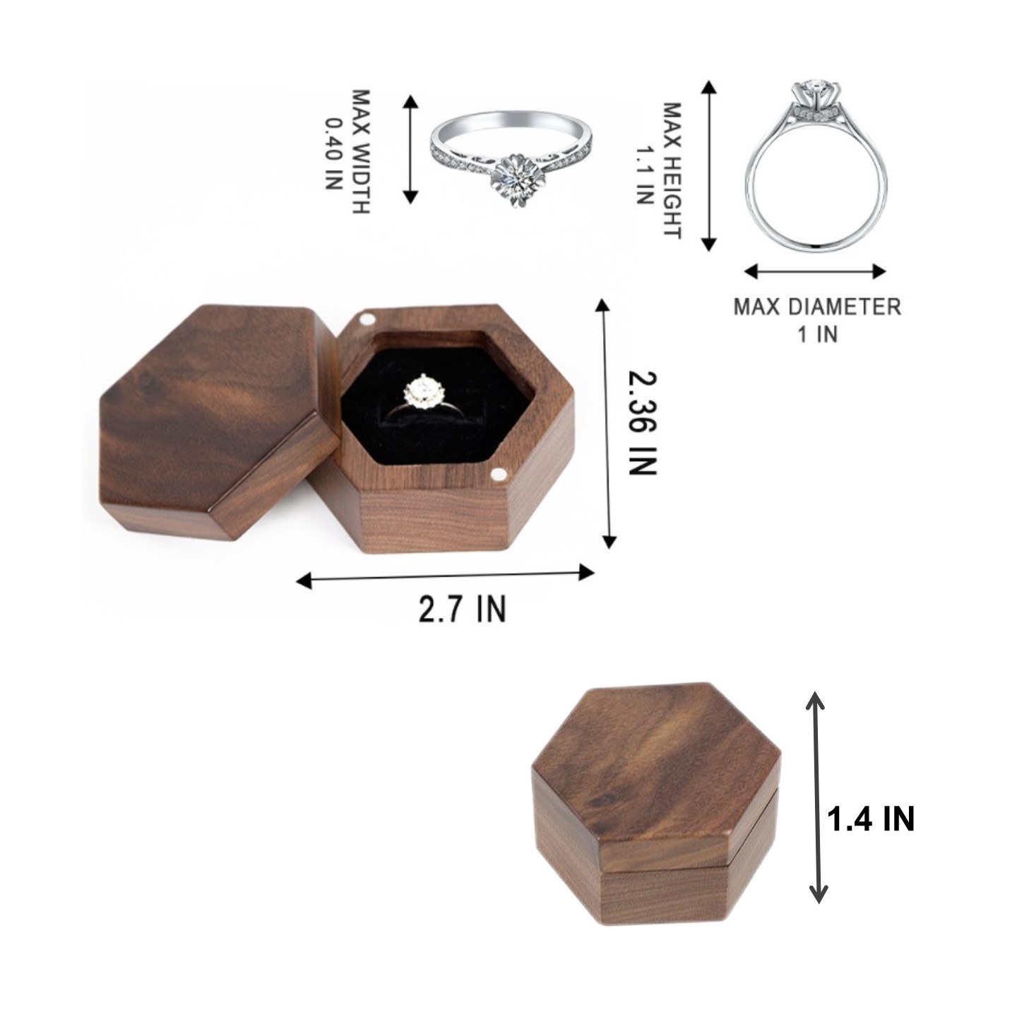 Hexagon Shape Wood Ring Box 1