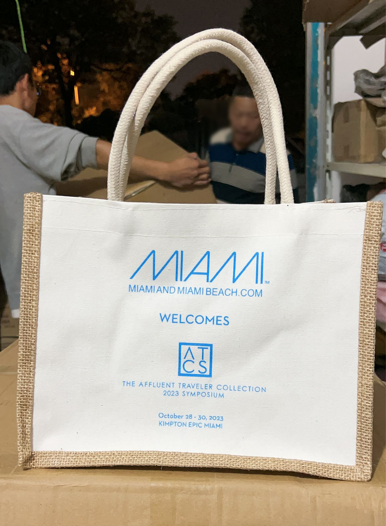 Canvas Tote Bag with Jute Side, custom tote bag with logo imprint 2