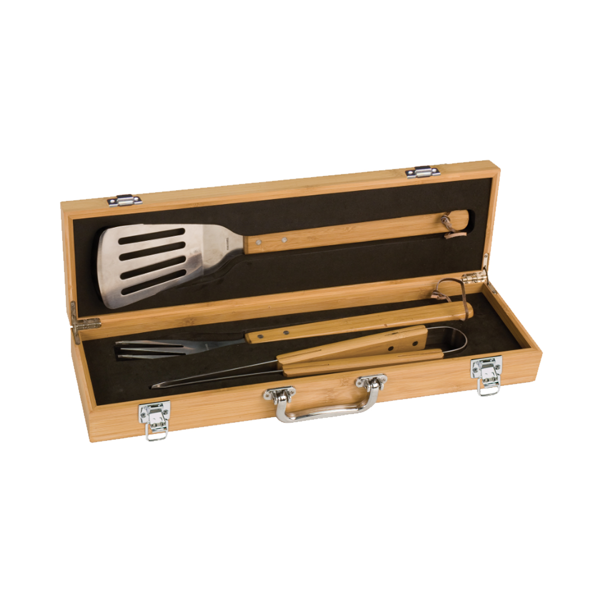 3-Piece Bamboo BBQ Set in Bamboo Case 3
