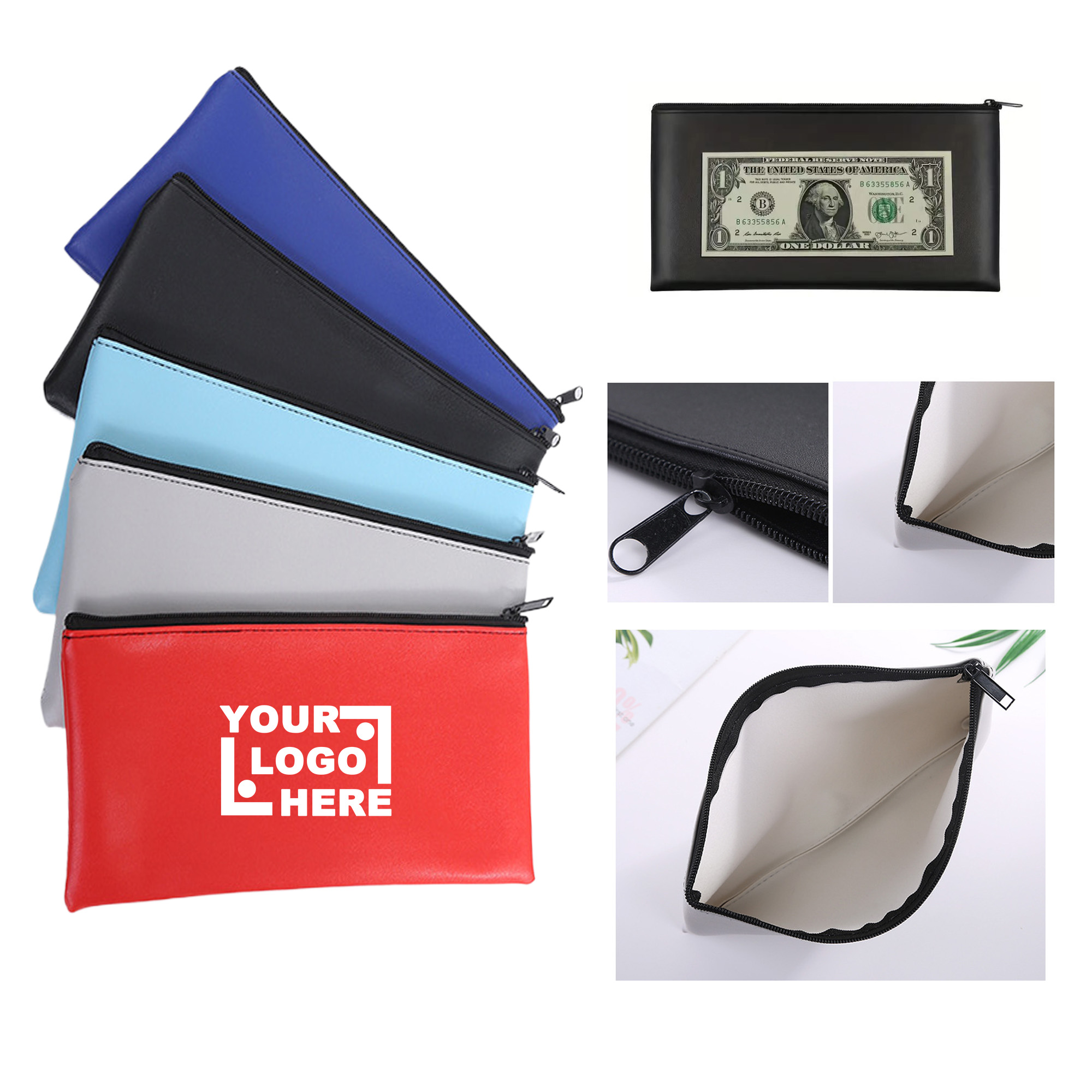 PU Leather Zippered Bank Deposit Bag 1