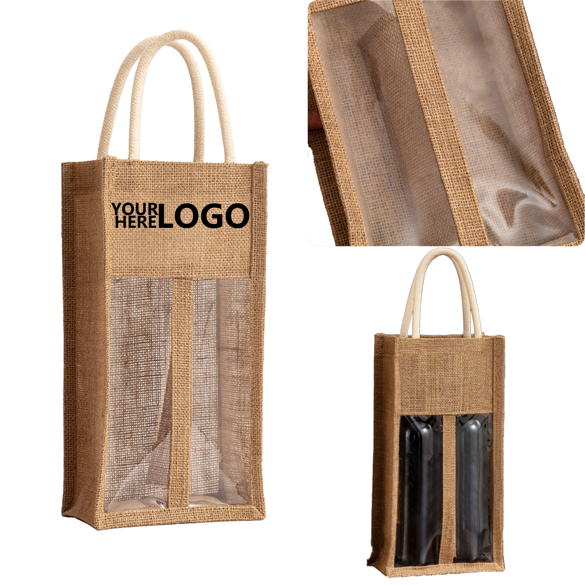 Double-Bottle Wine Tote Bag, custom tote bag with logo imprint 2