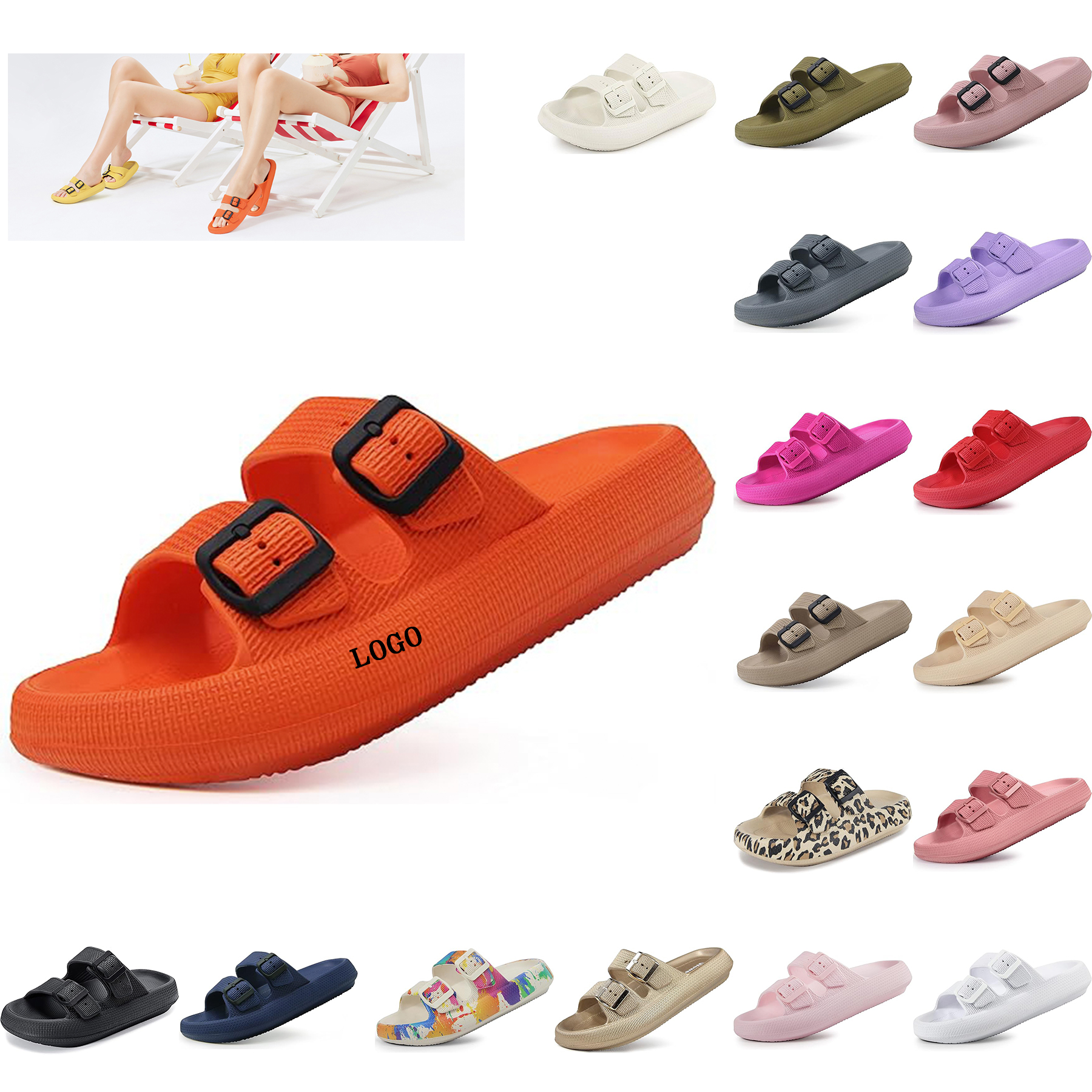 EVA Double Buckle Adjustable Flat Sandals 8