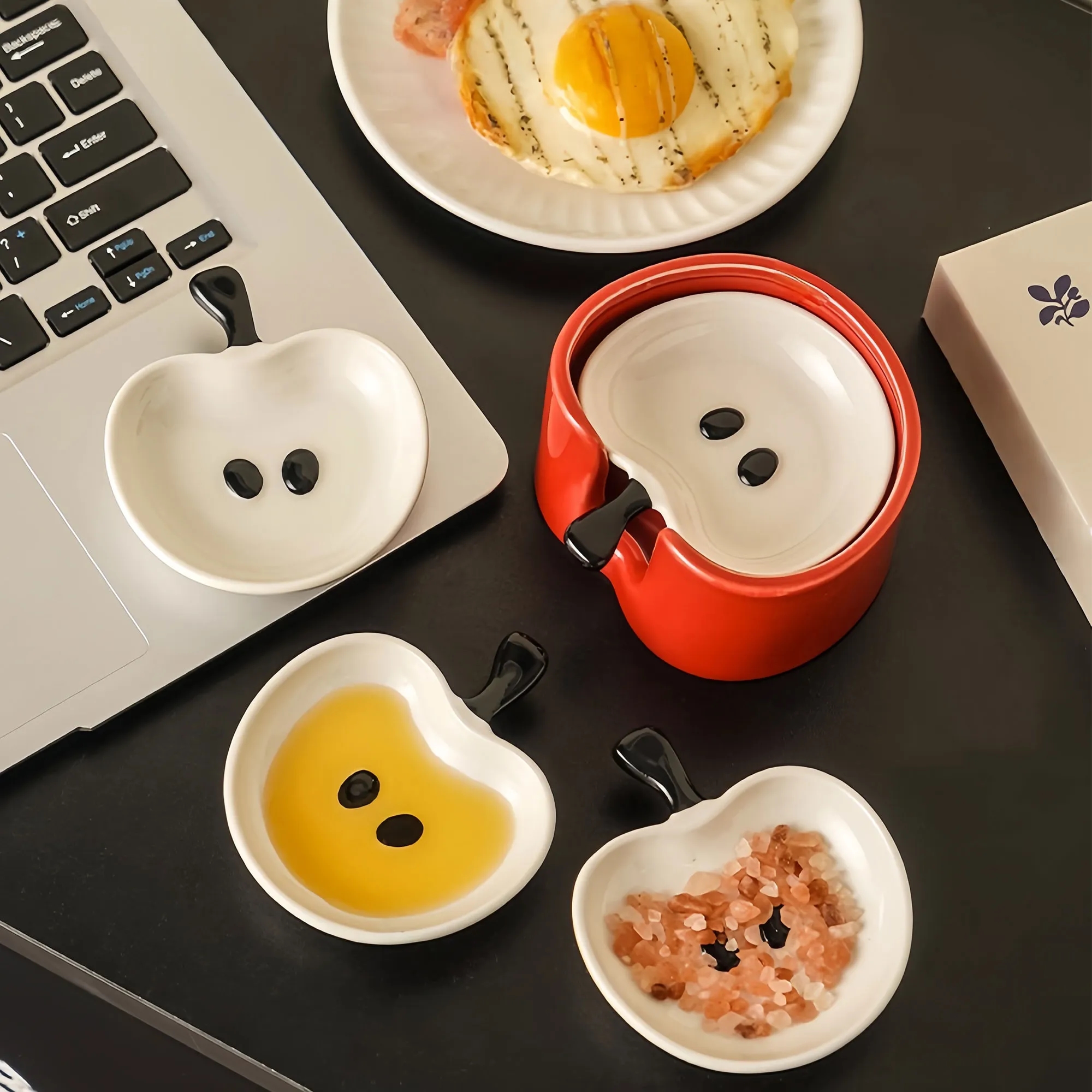 New Creative Apple Shaped Ceramic Dipping Dish Set 3