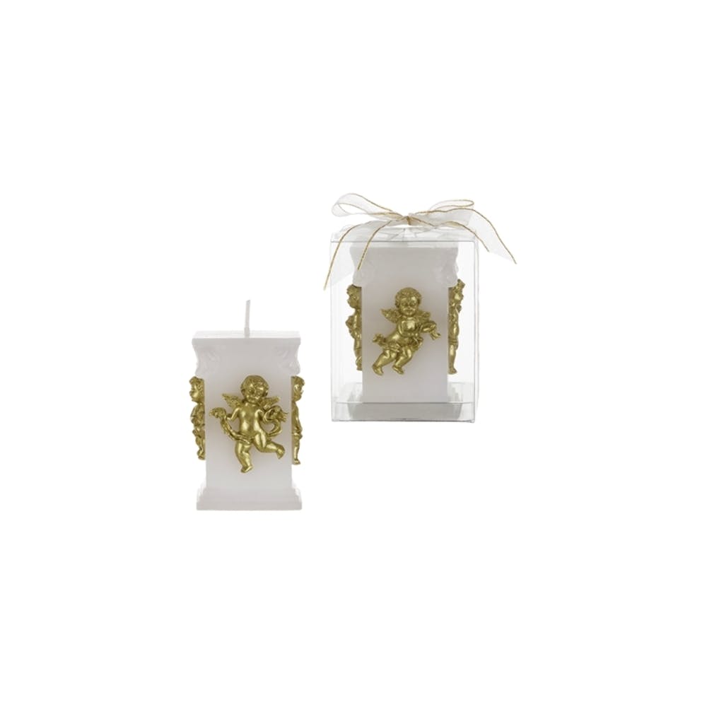 Angel on Square Pillar Candles - White/Gold 2