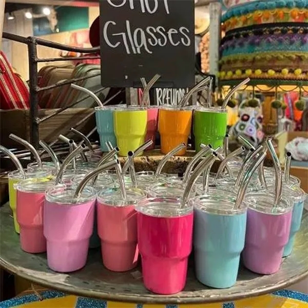 2 oz Mini Tumbler Stainless Wine cup With Straw 6