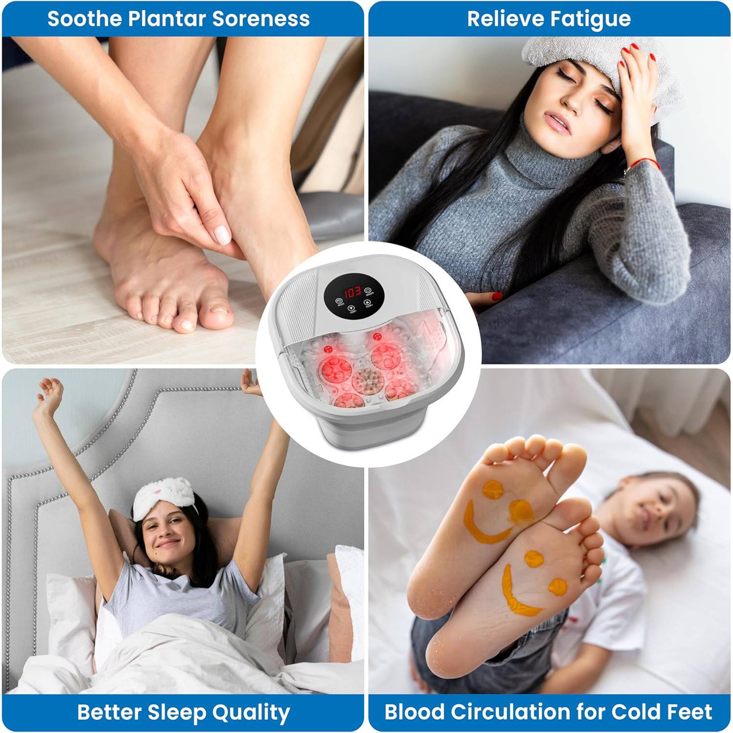 Foldable constant temperature massaging foot bath basin. 7