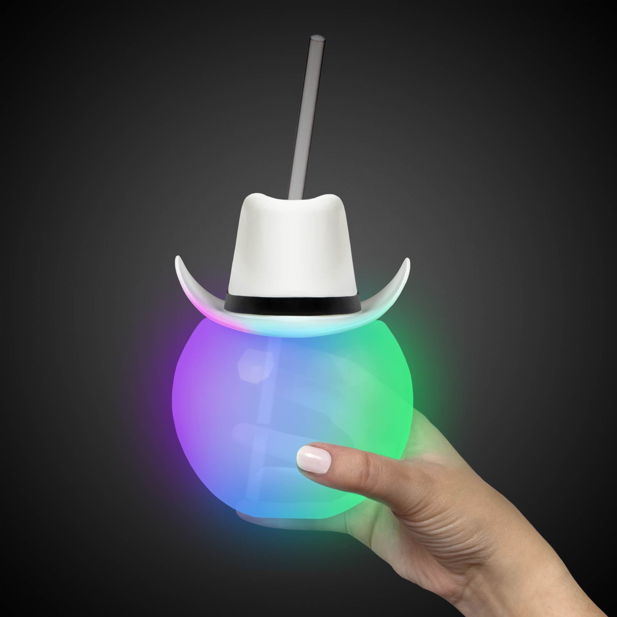20oz Multicolor LED Ball Tumbler with Straw and White Hat(hat not assembled) 9