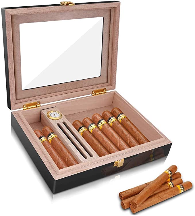 Humidor Clasp Lock Cigar Storage Box w/ Hygrometer and Humidifier 6