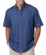 Embroidered UltraClub Men's Short Sleeve Denim Shirt with Pocket 1