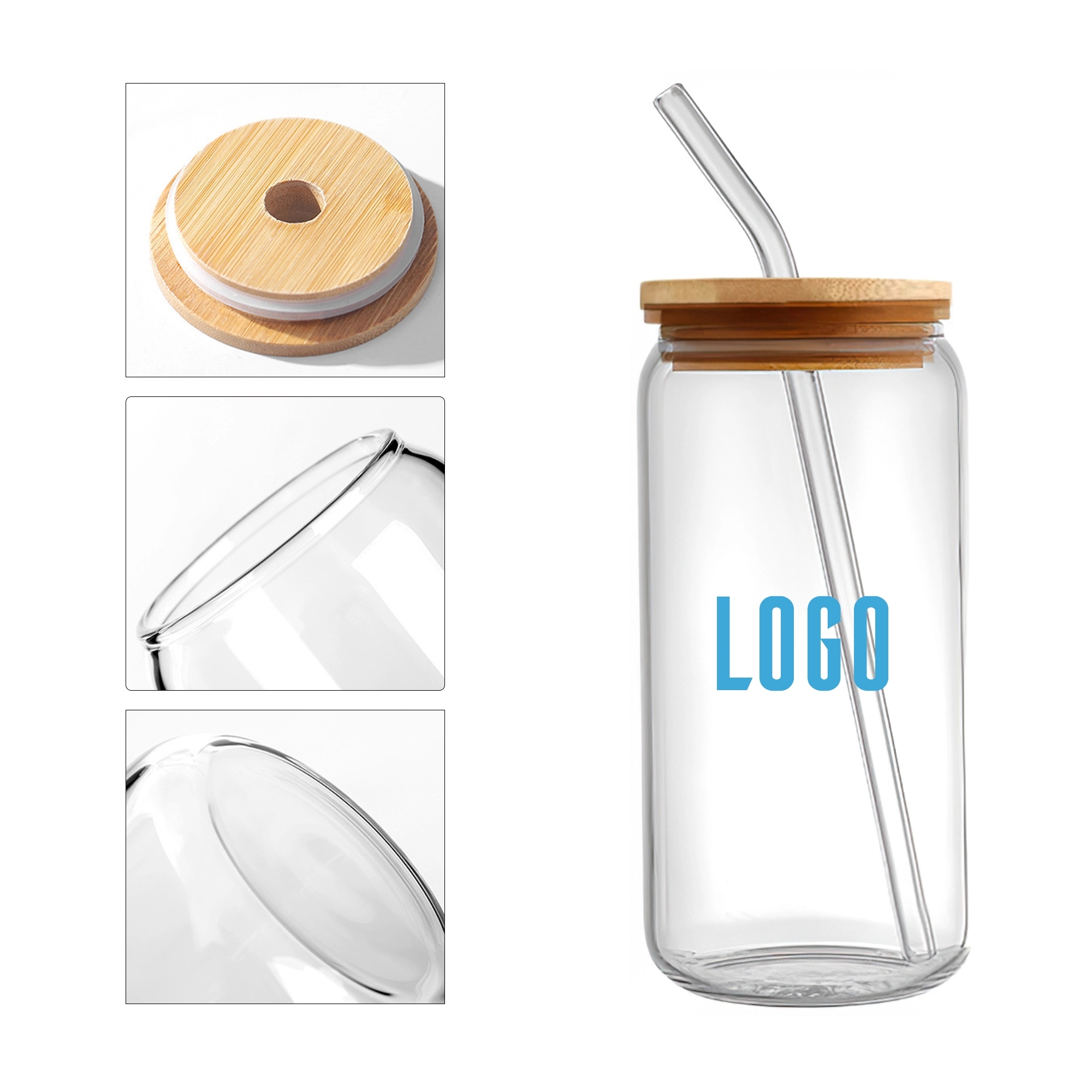 16Oz Pint Glass With Straw & Bamboo Lid 4