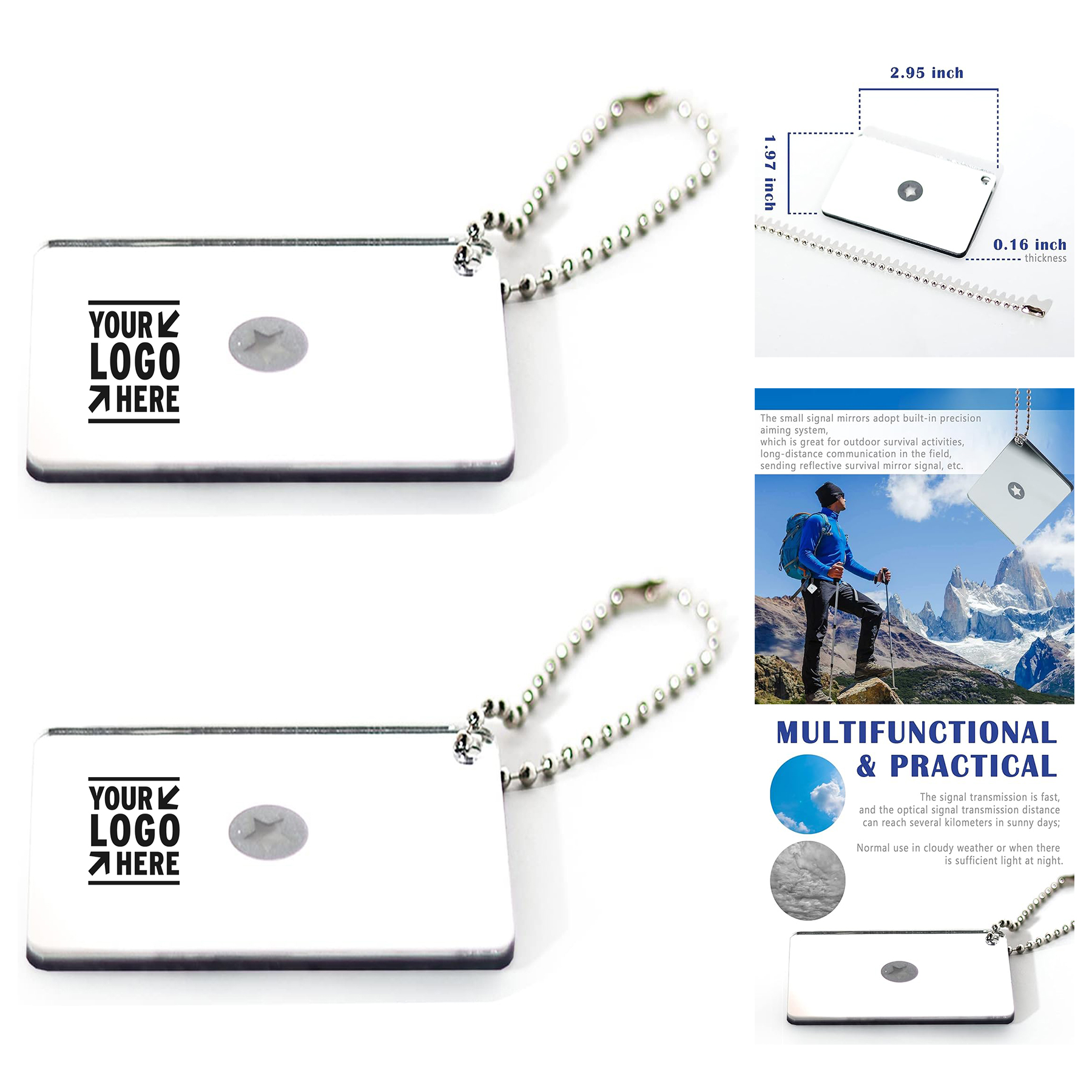 2 Pieces Signal Mirror Survival Reflective Outdoor Multifunctional Signal Emergency Rescue Mirror 2