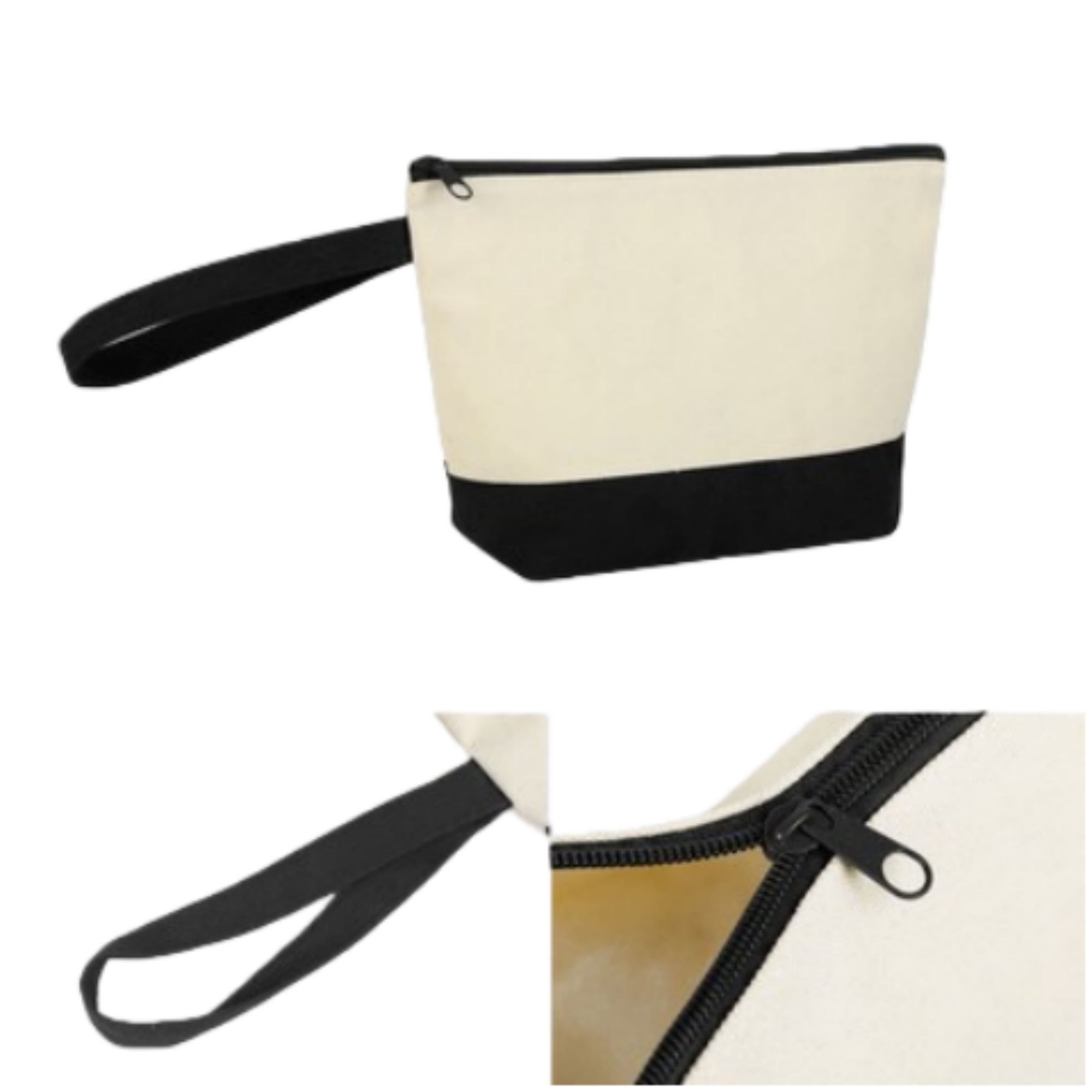 Two Tone Canvas Cosmetic Zipper Bag with Bottom & Strap 6