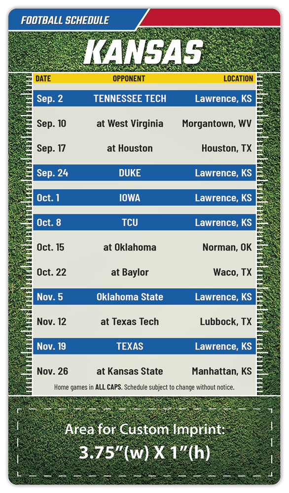 Magnet Sport Schedules - 4x7 Football Round Corners - 25 mil.