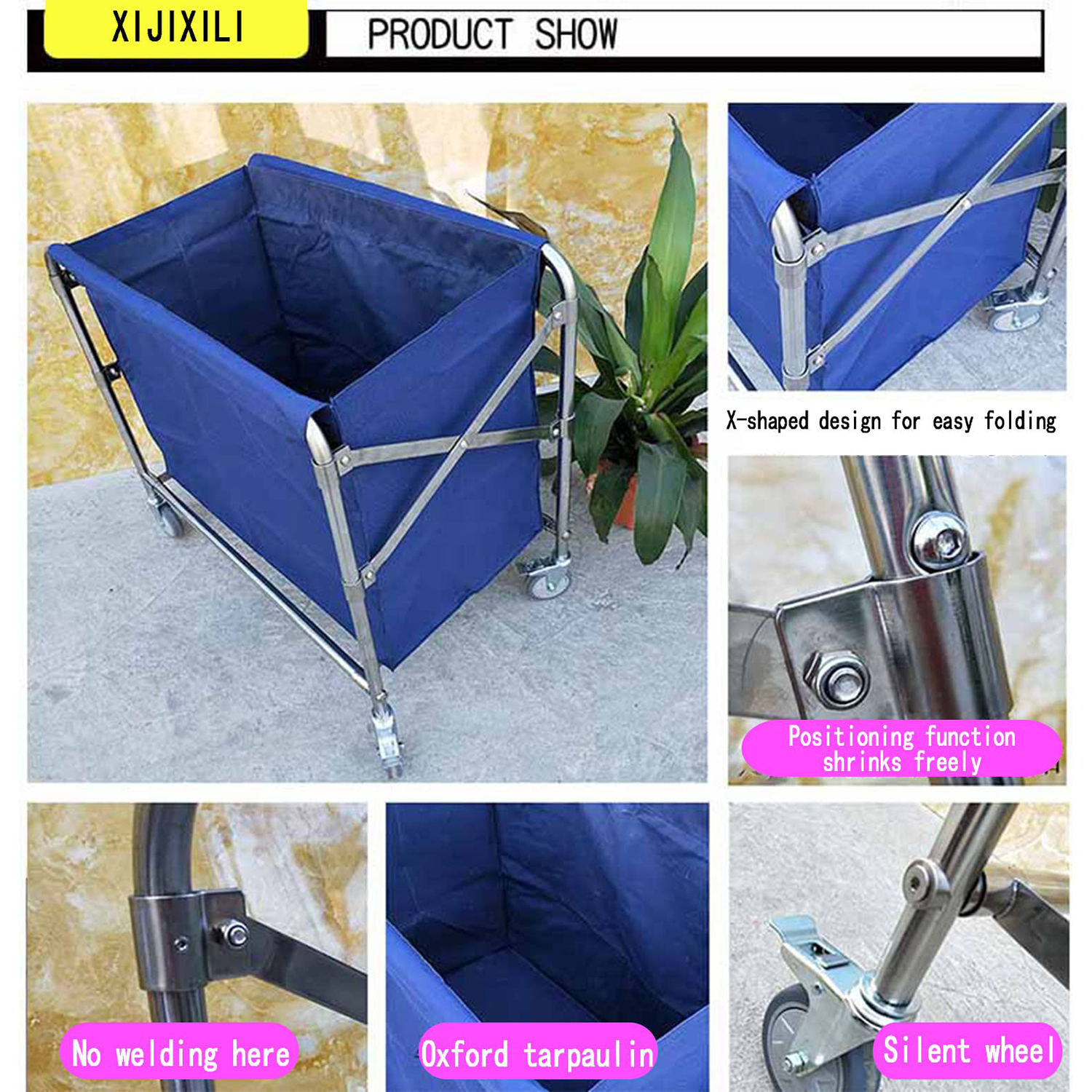 Foldable Stainless Steel Laundry Cart w/ Swivel Wheels 6