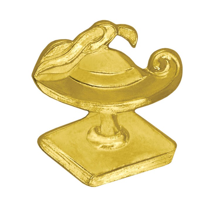 Lamp of Learning Bright Gold Chenille Lapel Pin