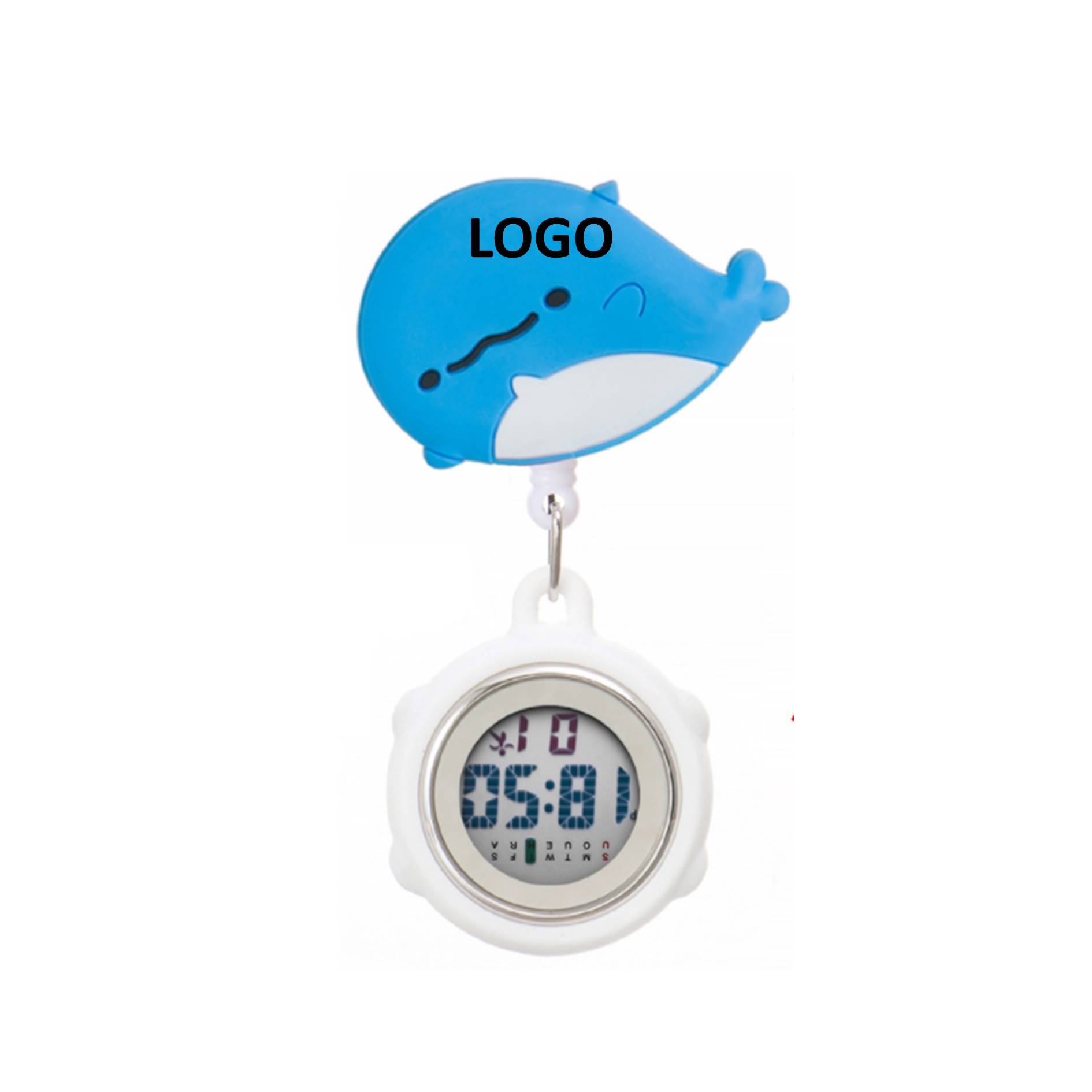 Cute Whale Silicone Pocket Clip Nurse Watch, custom clock with logo imprint 2