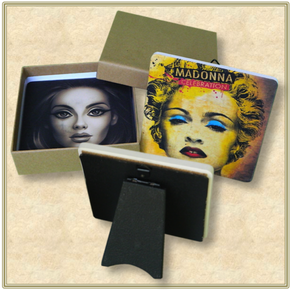 2 Custom Square Stone Coasters with Easel Backing - Basic Print 4