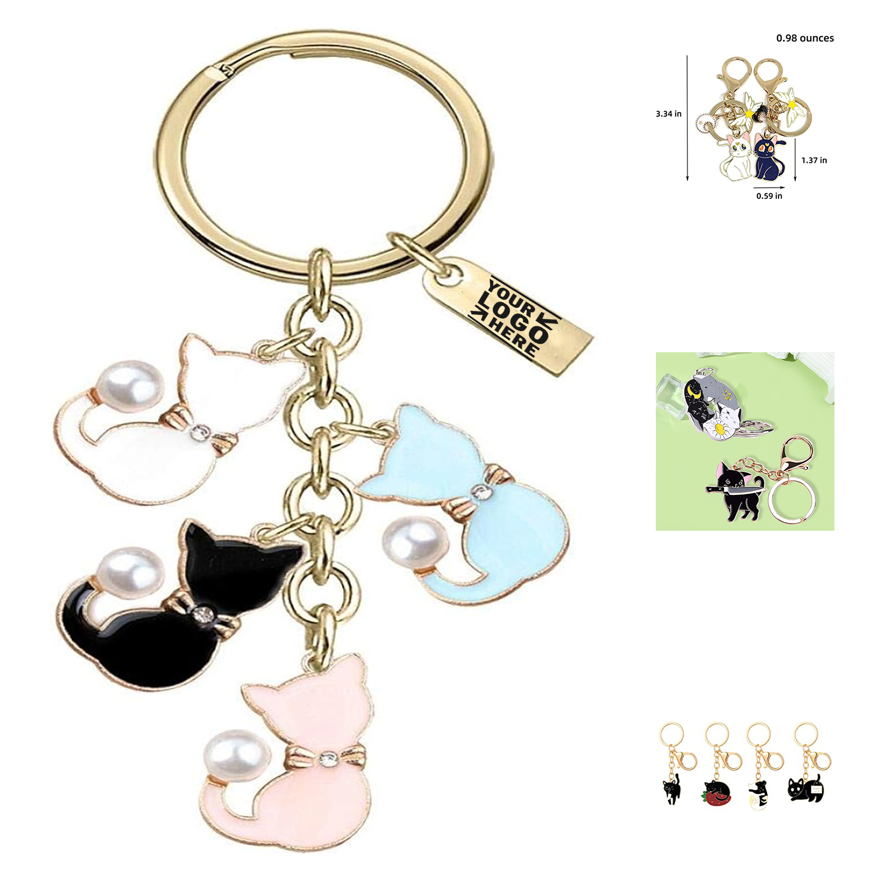 Women Girls Z557 Cat Pets Keychain 4-color Charms Pendant 2