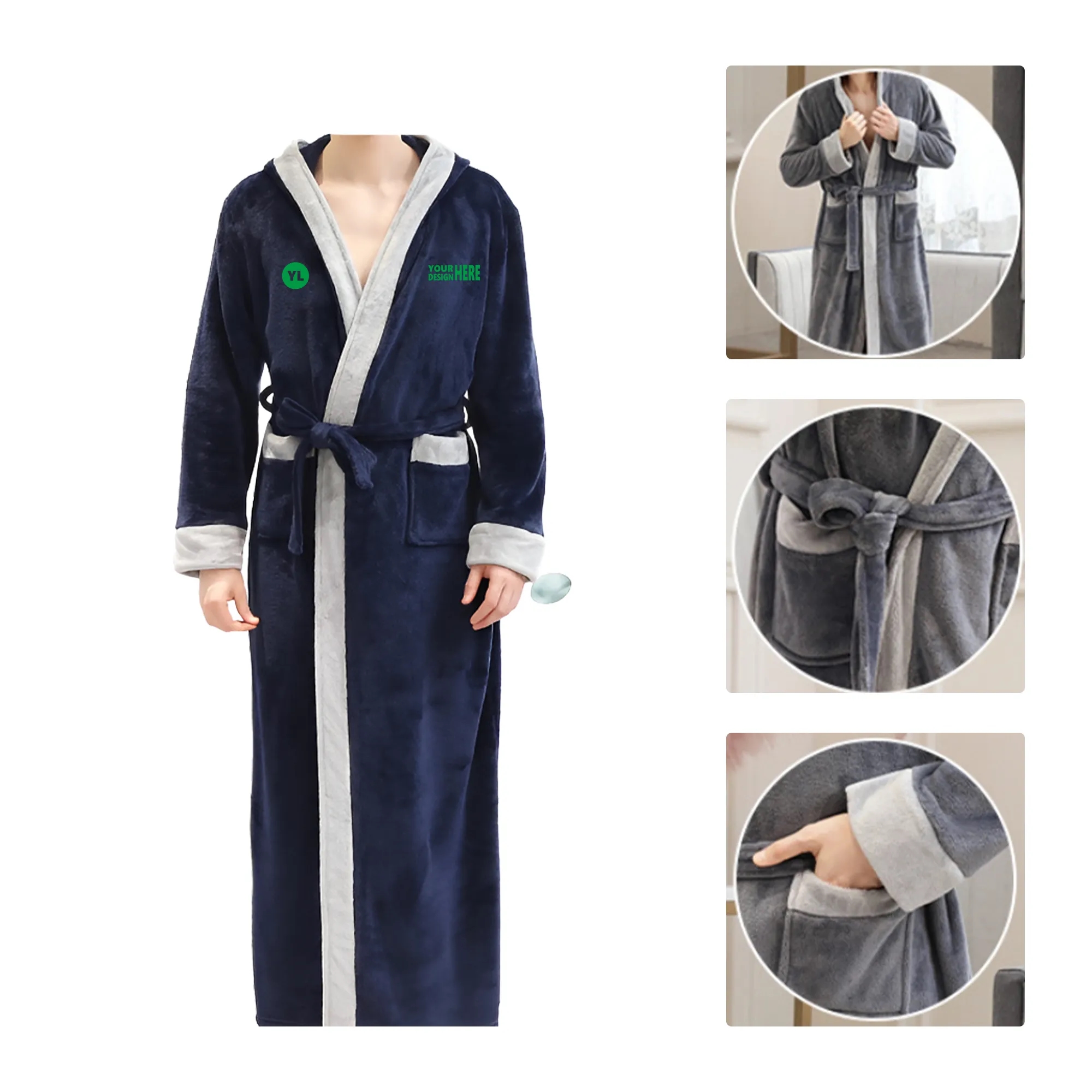 MOQ50 Flannel Hooded Bathrobe 2